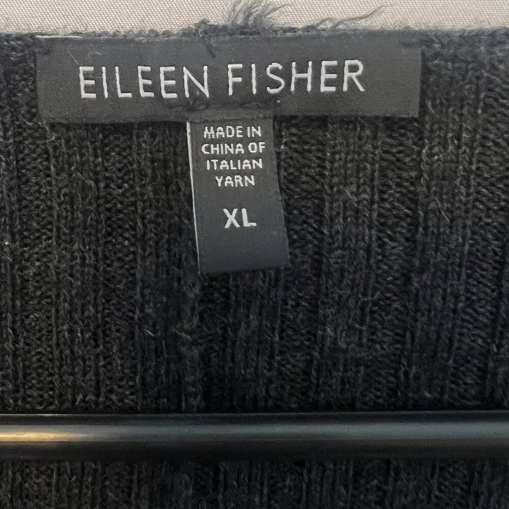 Eileen Fisher Women’s Sweater 100% Merino Wool XL Black Ribbed Long Sleeve - Picture 3 of 8